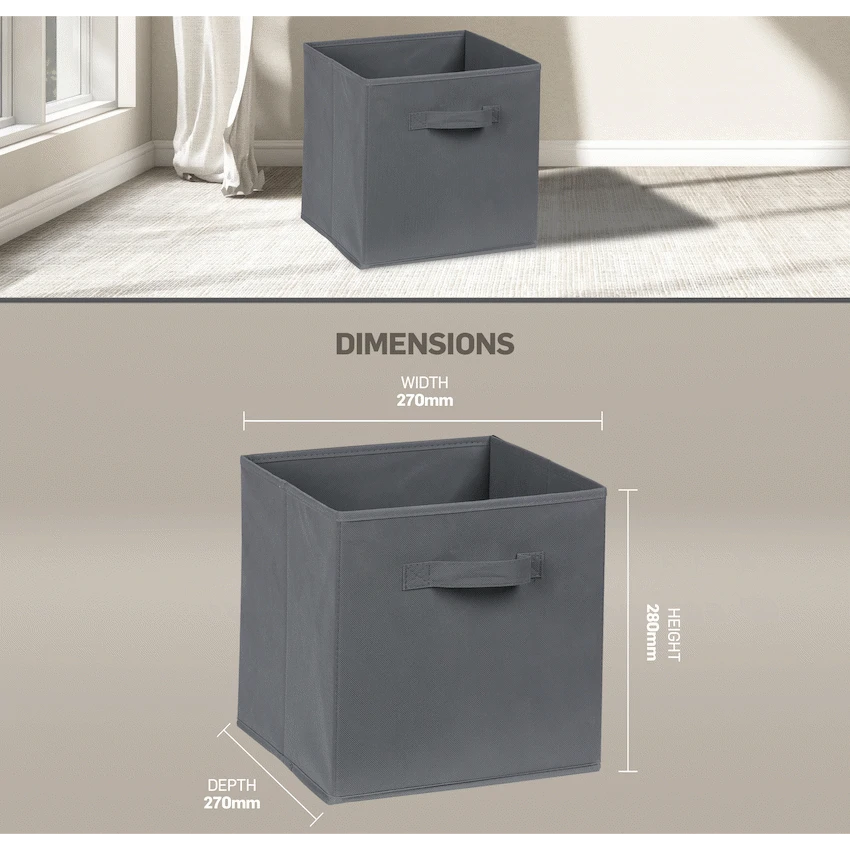 Everfurn Storeman Grey, Collapsible Fabric Organiser Storage Basket - 10 Pack