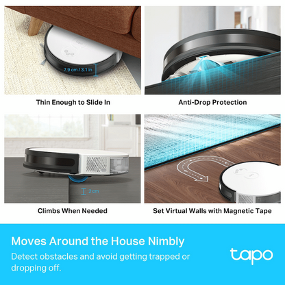TP-Link Tapo RV10 Robot Vacuum and Mop, Gyroscope, 2600 mAh, 300 ml