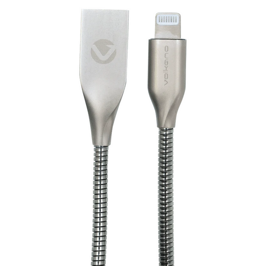 Volkano Iron Series Round Metallic Spring MFI Lightning Cable 1.2m - Silver