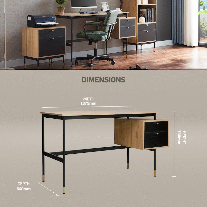 Everfurn Summit Desk with Two Drawers - Black