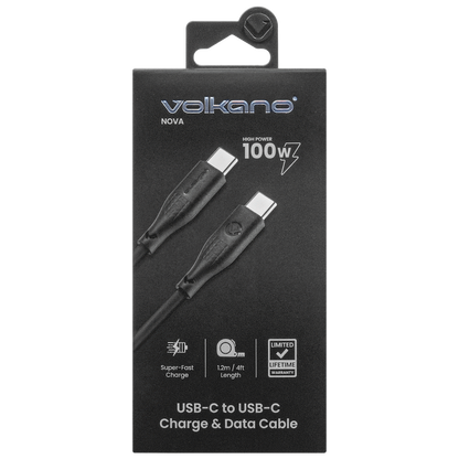 Volkano Nova Series USB C to USB C 100W 1.2m TPE cable-Black