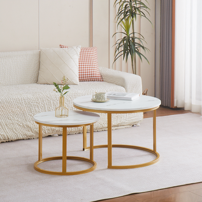 Everfurn Nile Nesting Coffee Table - White & Gold (2 Pc)