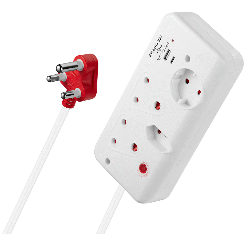 Switched 4-Way with 1x Type-C + 1x USB 2.4a Socket Medium Surge-Protected 0.5m