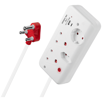 Switched 4-Way with 1x Type-C + 1x USB 2.4a Socket Medium Surge-Protected 0.5m