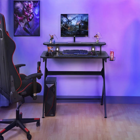 VX Gaming Donahue Gaming Desk - Black with Headphone Hook