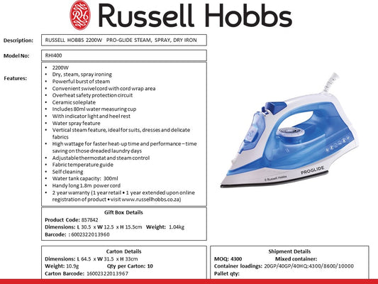 RHI400 RH 2200W PRO-GLIDE STEAM SPRAY DR