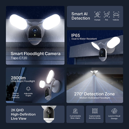 TP-Link Tapo C720 4MP 2K QHD Outdoor security Camera with 2800 lumen floodlight