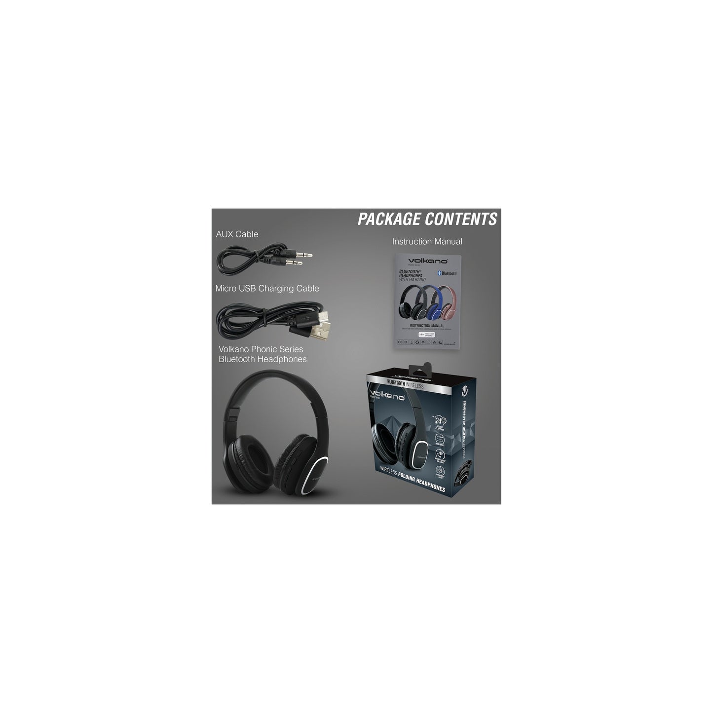 Volkano Phonic Series Bluetooth Full Size Headphones Black - Everyday Elektronics South Africa