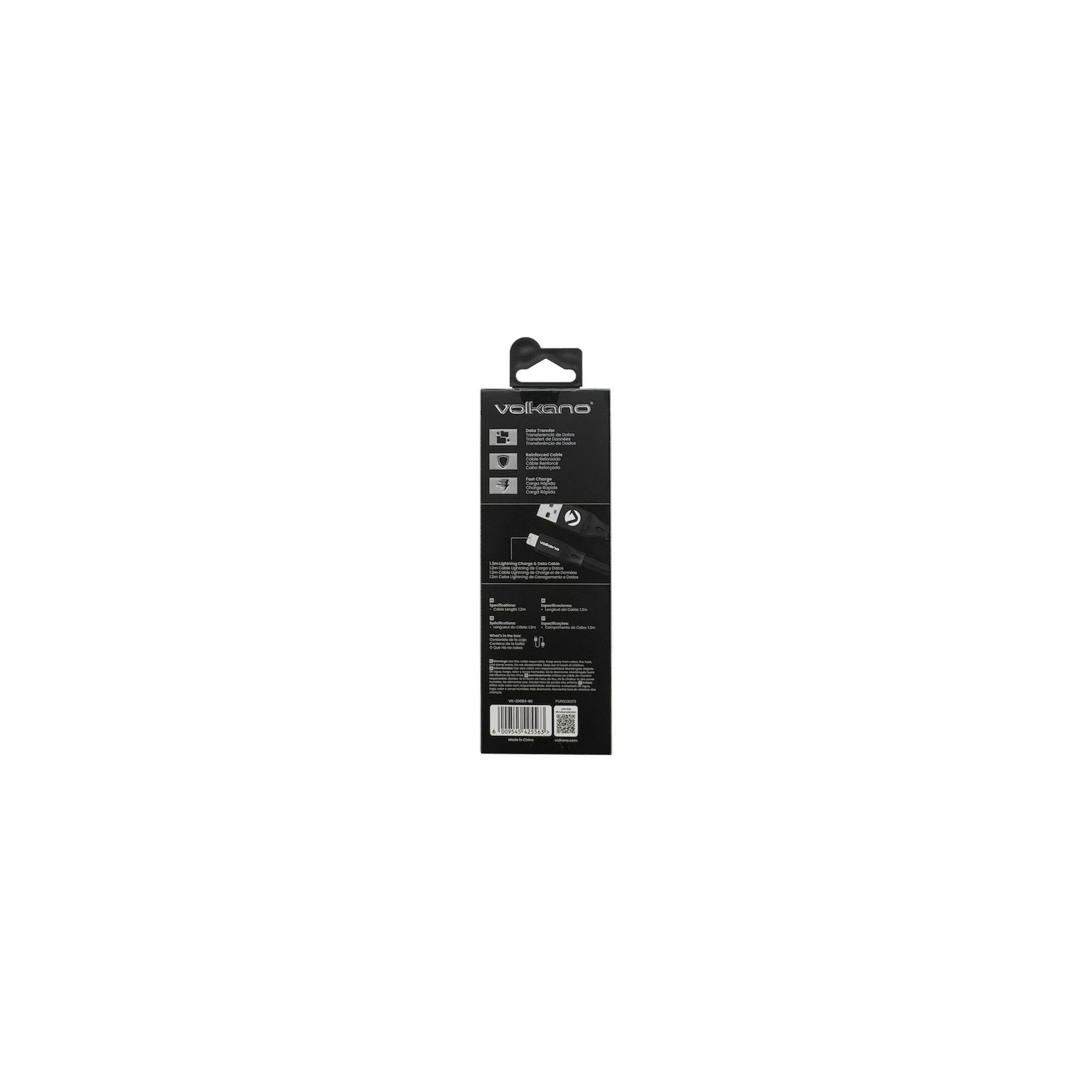 Volkano Slim Series Flat Pvc Lightning Cable 12M Black - Everyday Elektronics South Africa