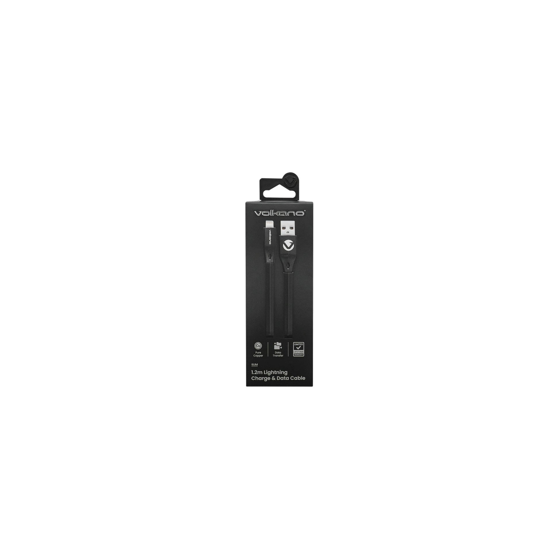 Volkano Slim Series Flat Pvc Lightning Cable 12M Black - Everyday Elektronics South Africa