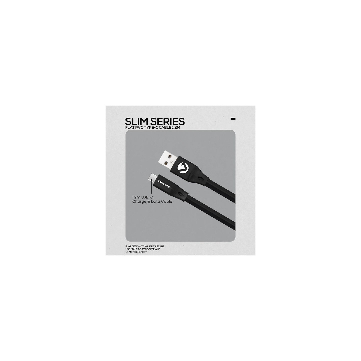 Volkano Slim Series Flat Pvc Type C Cable 12M Black - Everyday Elektronics South Africa