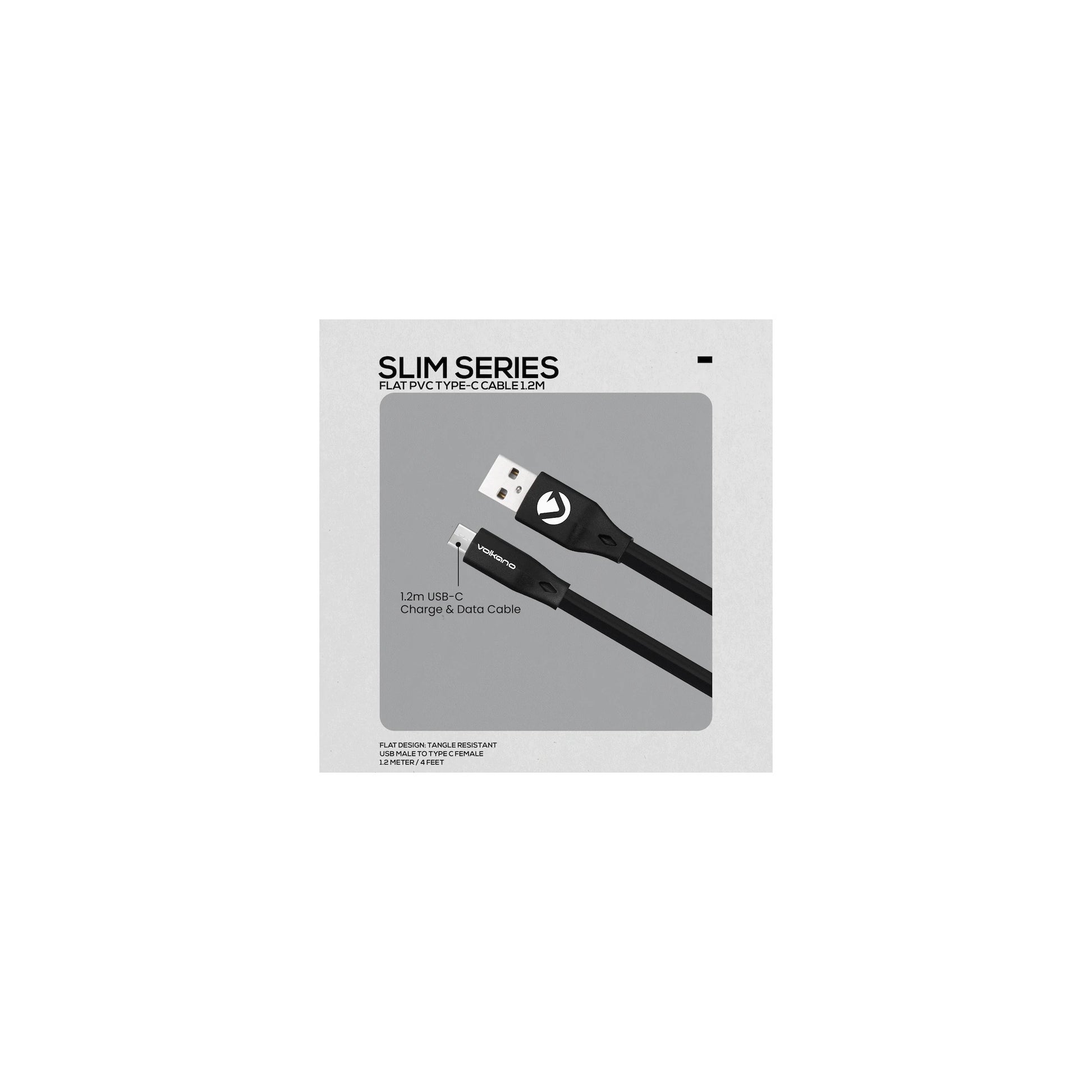 Volkano Slim Series Flat Pvc Type C Cable 12M Black - Everyday Elektronics South Africa