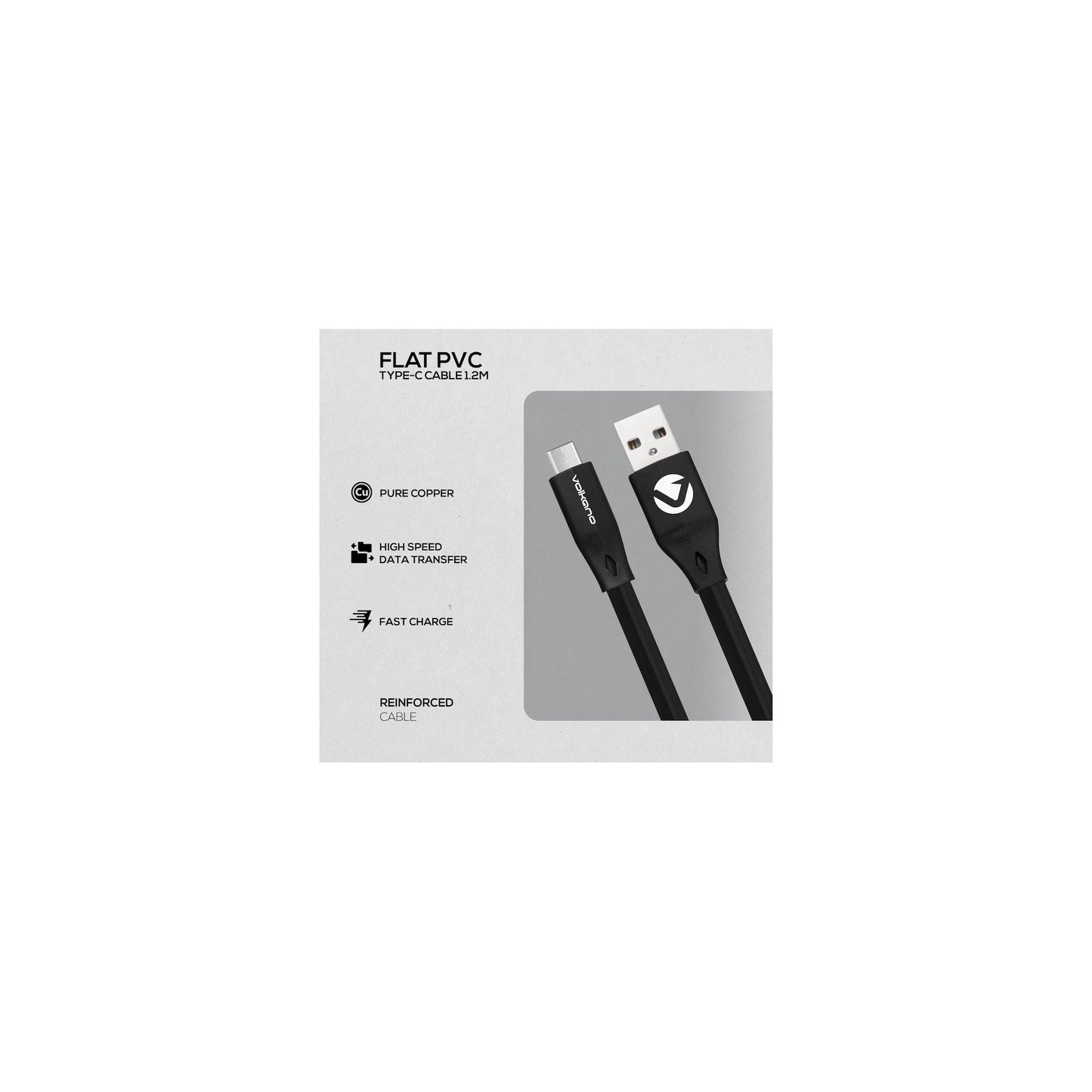 Volkano Slim Series Flat Pvc Type C Cable 12M Black - Everyday Elektronics South Africa