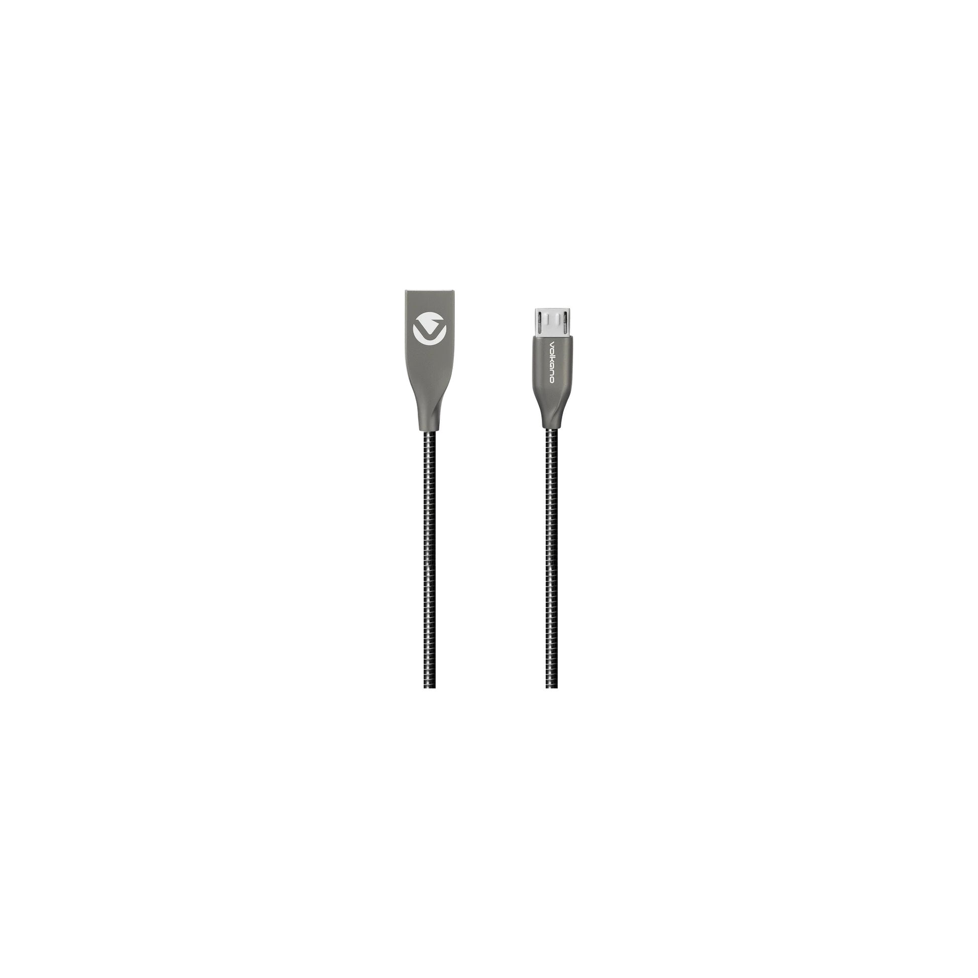Volkano Iron Series Round Metallic Spring Micro Usb Cable 12M Black - Everyday Elektronics South Africa