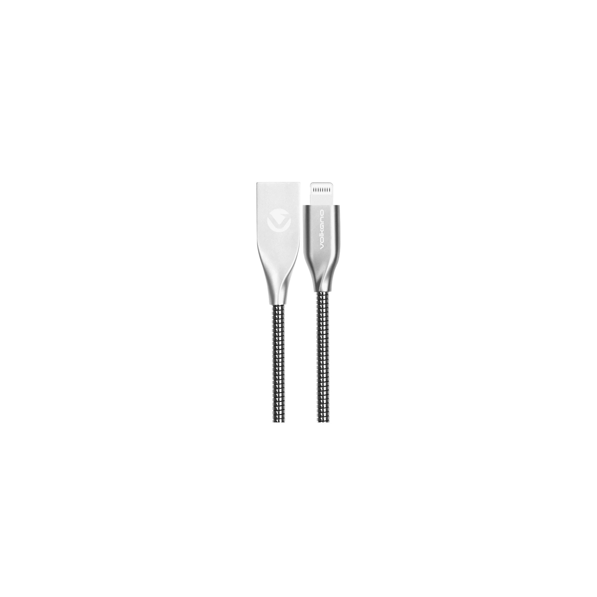 Volkano Iron Series Round Metallic Spring Mfi Lightning Cable 6Ft Silver - Everyday Elektronics South Africa