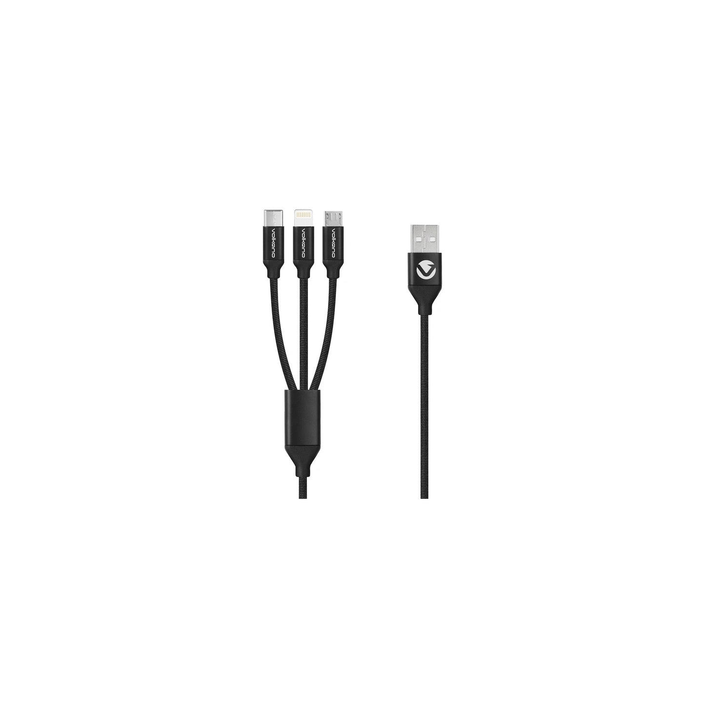 Volkano Weave Series Fabric Braided 3 In 1 Type Clightningmicro Cable 1M Black - Everyday Elektronics South Africa