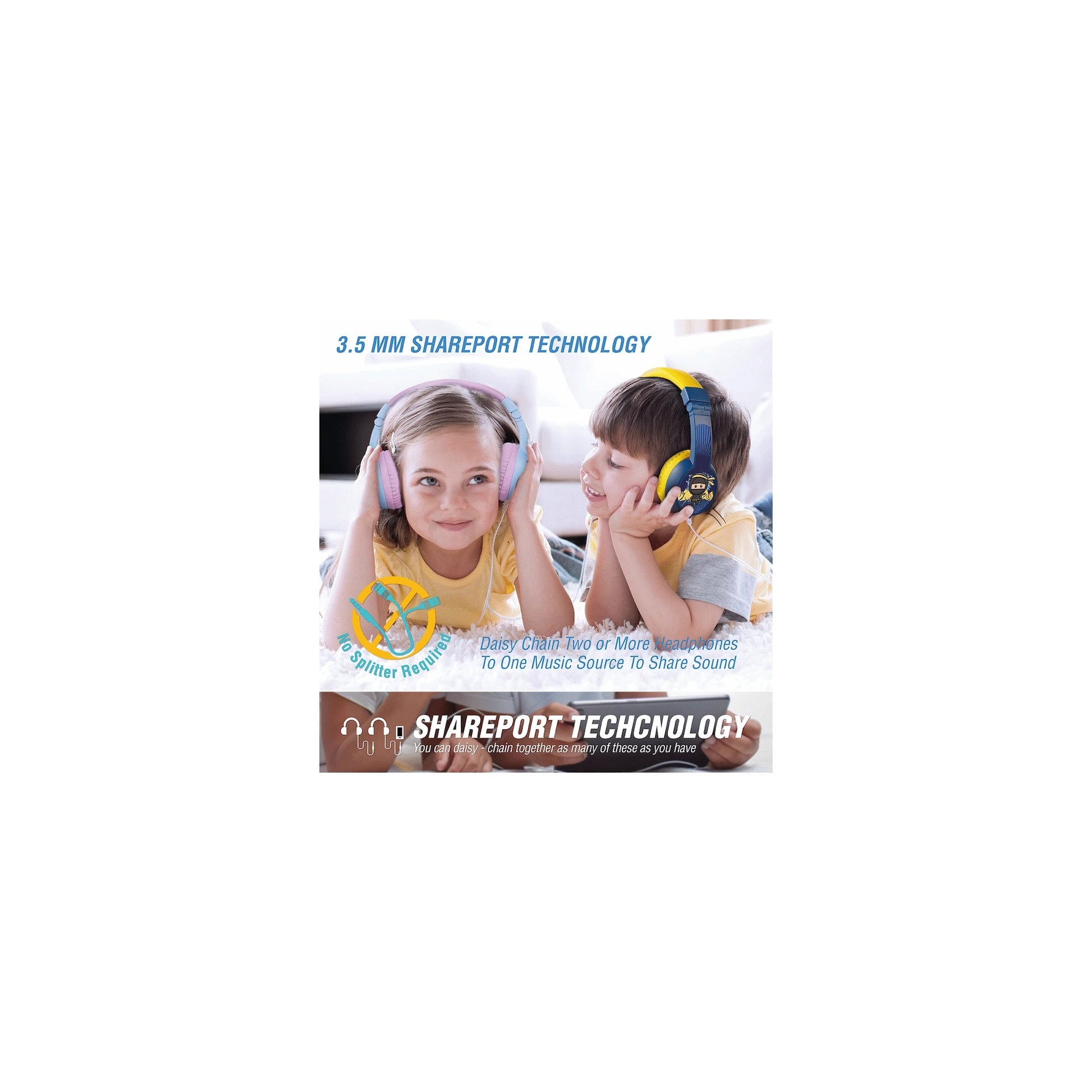 Volkano Sidekick Series Wired Kiddies Headphones With Share Port Yellowblue - Everyday Elektronics South Africa