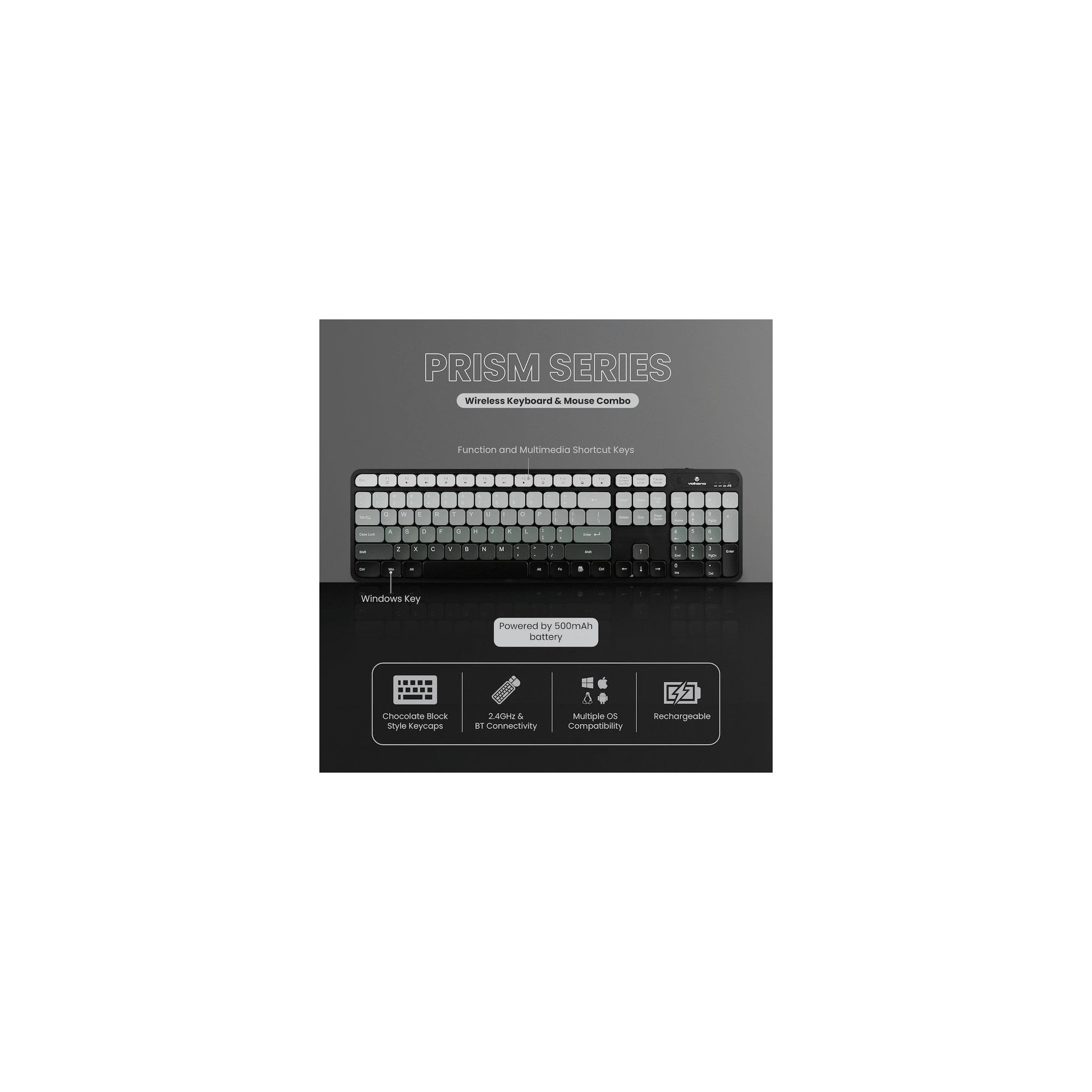 Volkano Prism Series Bluetooth Wireless Keyboard And Mouse Grey - Everyday Elektronics South Africa