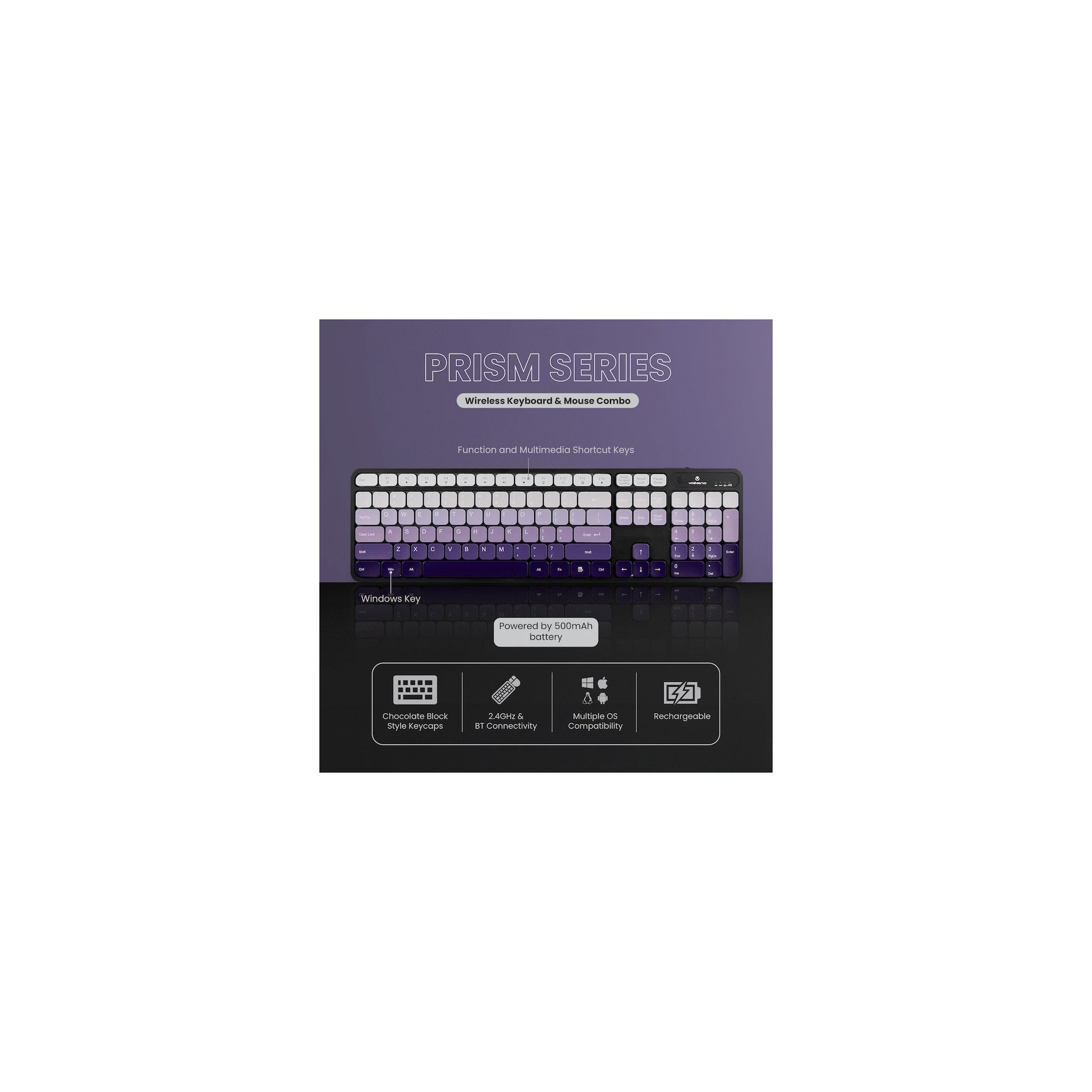 Volkano Prism Series Bluetooth Wireless Keyboard And Mouse Purple - Everyday Elektronics South Africa