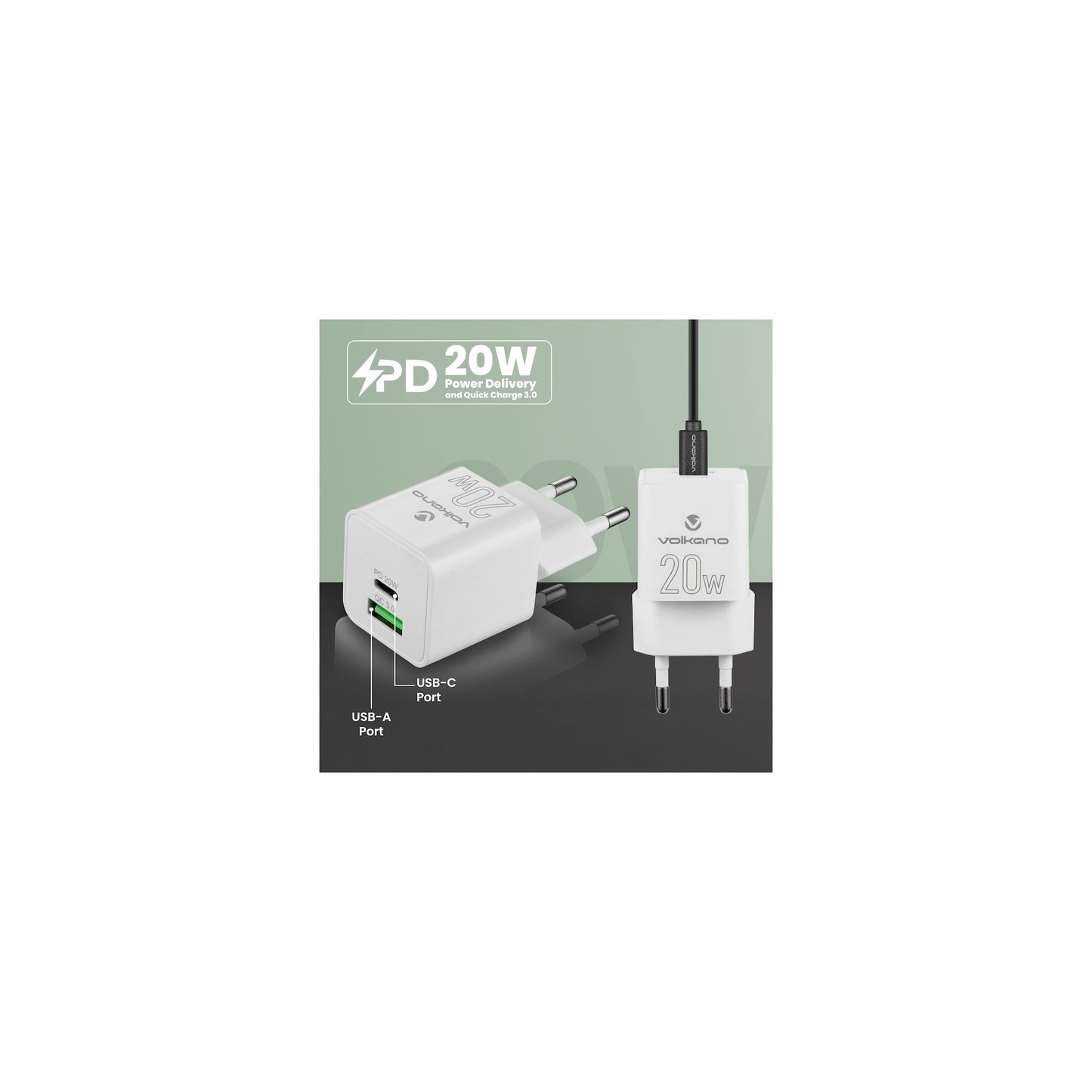 Volkano Dyna Duo 20W Pd Qc 30 Wall Charger - Everyday Elektronics South Africa