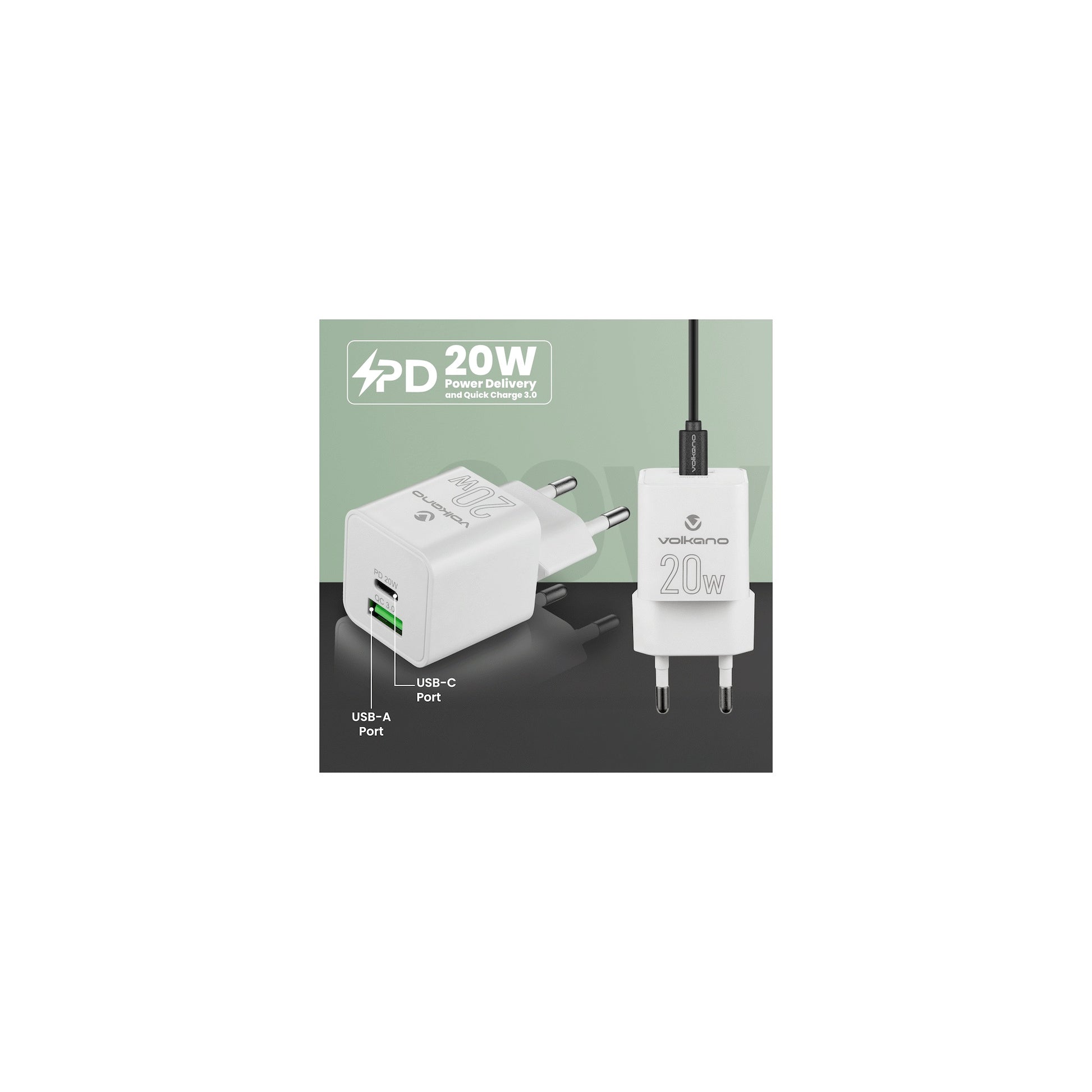 Volkano Dyna Duo 20W Pd Qc 30 Wall Charger - Everyday Elektronics South Africa