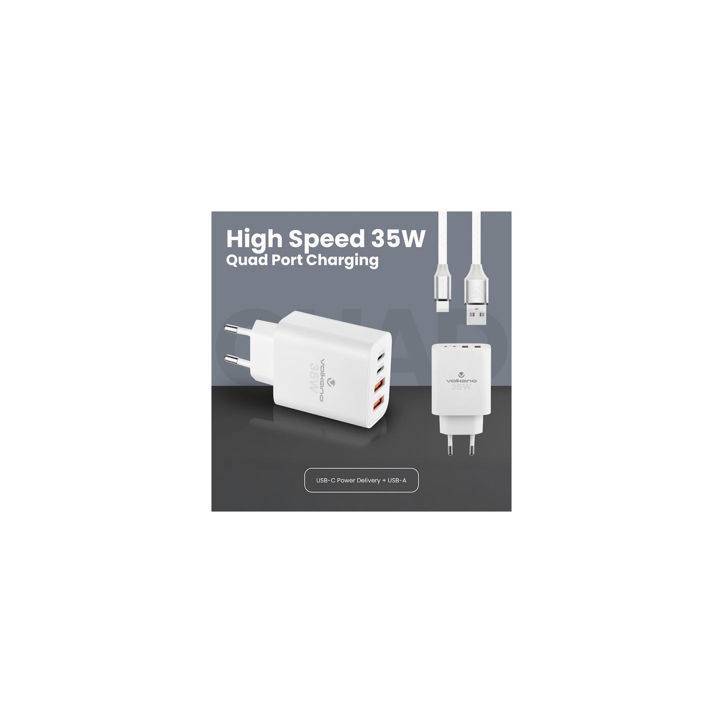 Volkano Quad Series 2X Pd Usb C 2X Usb A 3A 35W Wall Charger - Everyday Elektronics South Africa