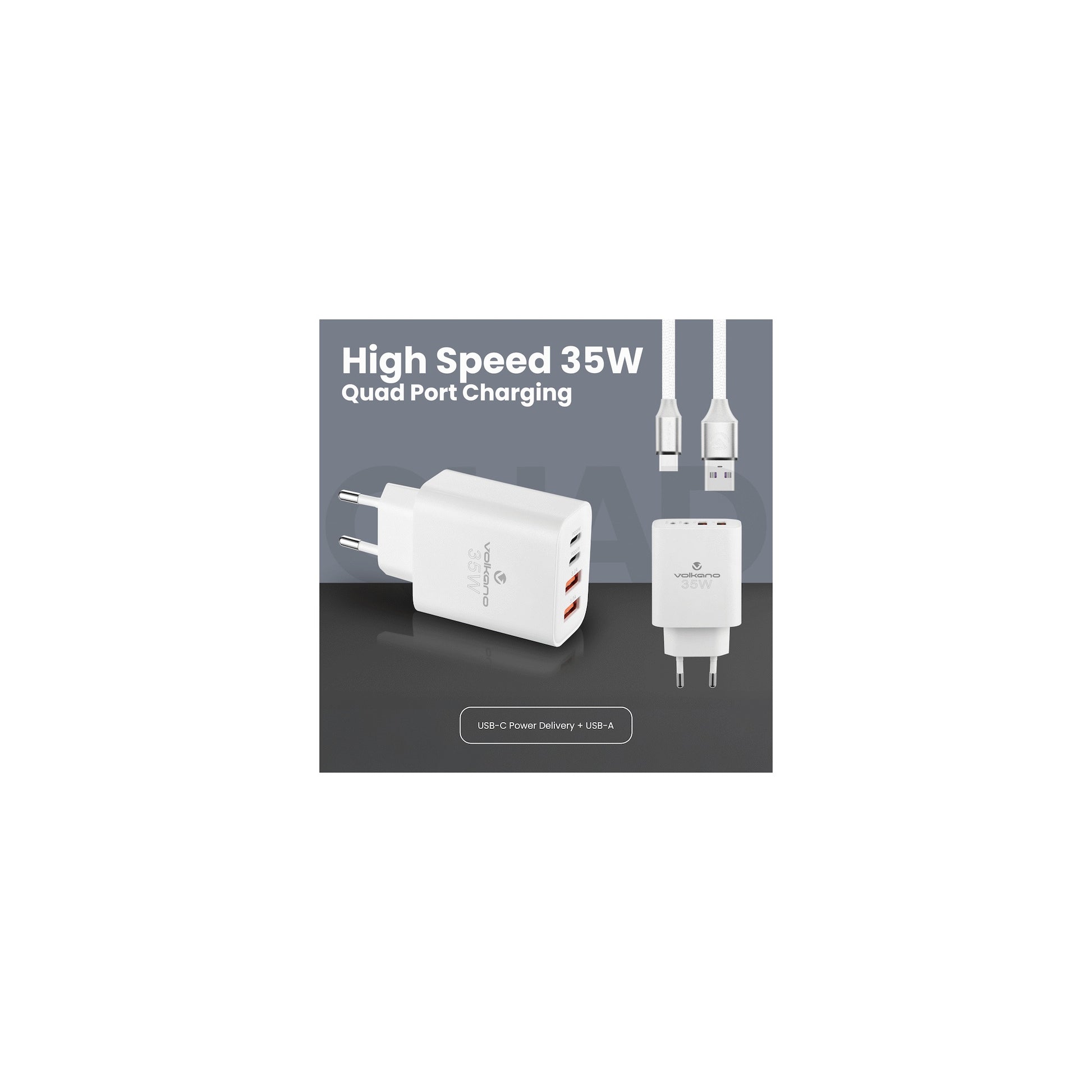 Volkano Quad Series 2X Pd Usb C 2X Usb A 3A 35W Wall Charger - Everyday Elektronics South Africa