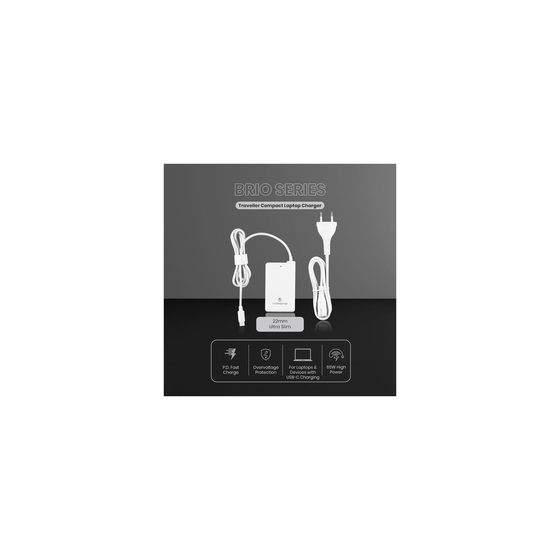 Volkano Brio Traveller Compact 65W Gan Laptop Charger - Everyday Elektronics South Africa