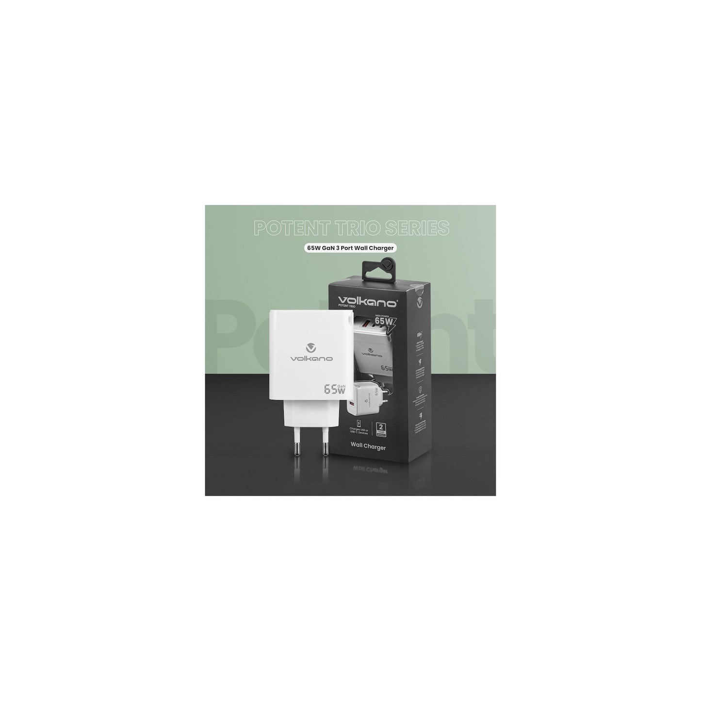 Volkano Potent Trio 65W Gan 3 Port Wall Charger - Everyday Elektronics South Africa