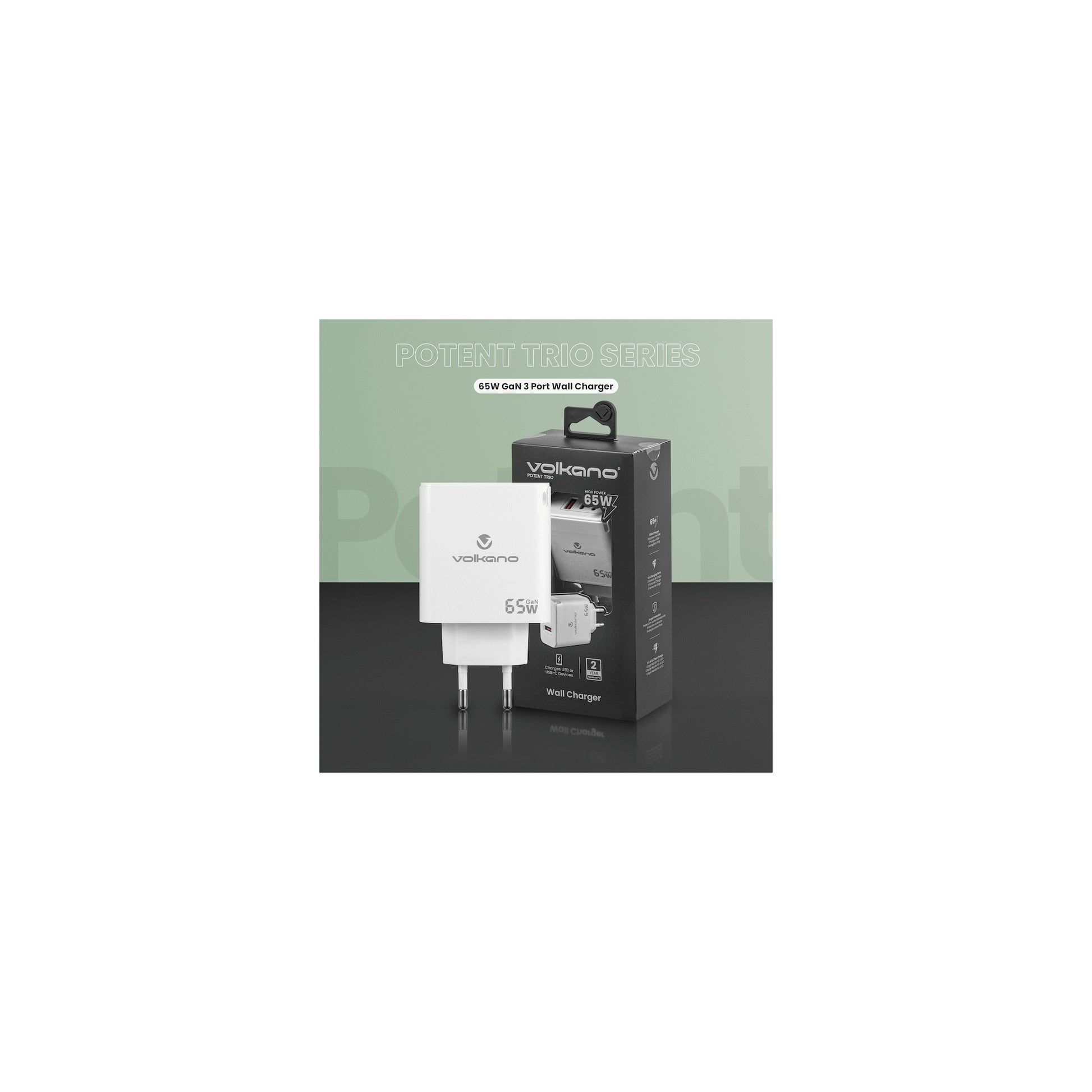 Volkano Potent Trio 65W Gan 3 Port Wall Charger - Everyday Elektronics South Africa