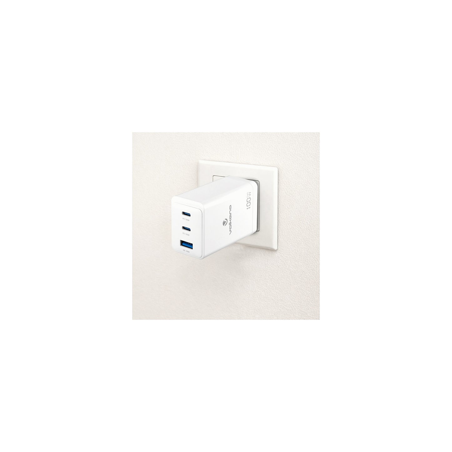 Volkano Wattpro Series Triple Port 100W Gann Wall Charger - White - Everyday Elektronics South Africa