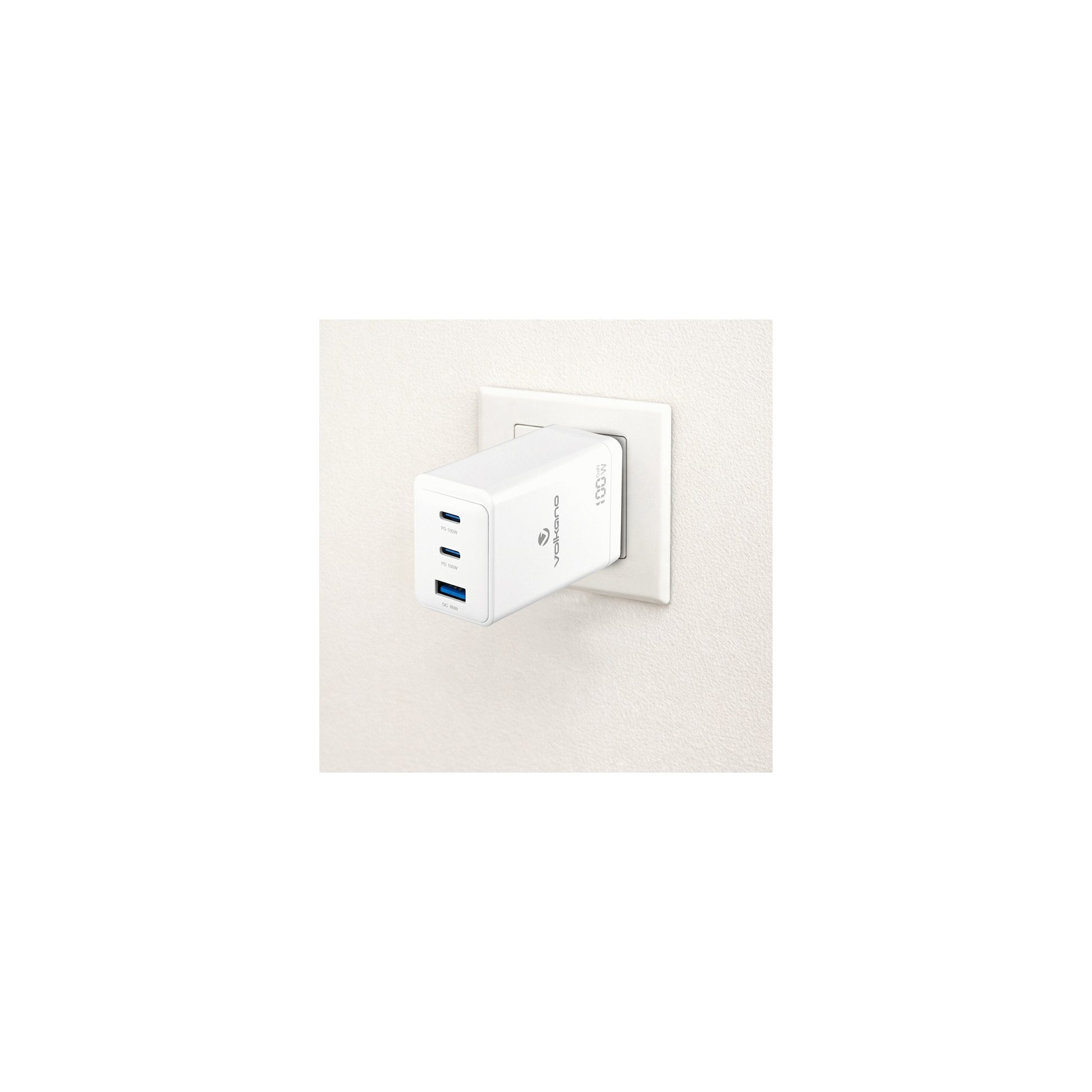 Volkano Wattpro Series Triple Port 100W Gann Wall Charger - White - Everyday Elektronics South Africa
