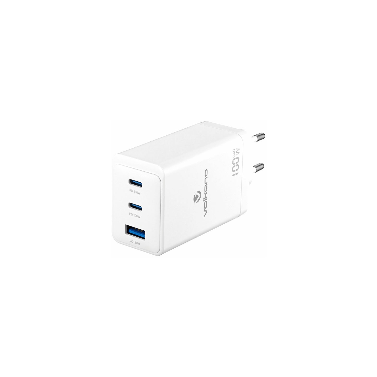 Volkano Wattpro Series Triple Port 100W Gann Wall Charger - White - Everyday Elektronics South Africa