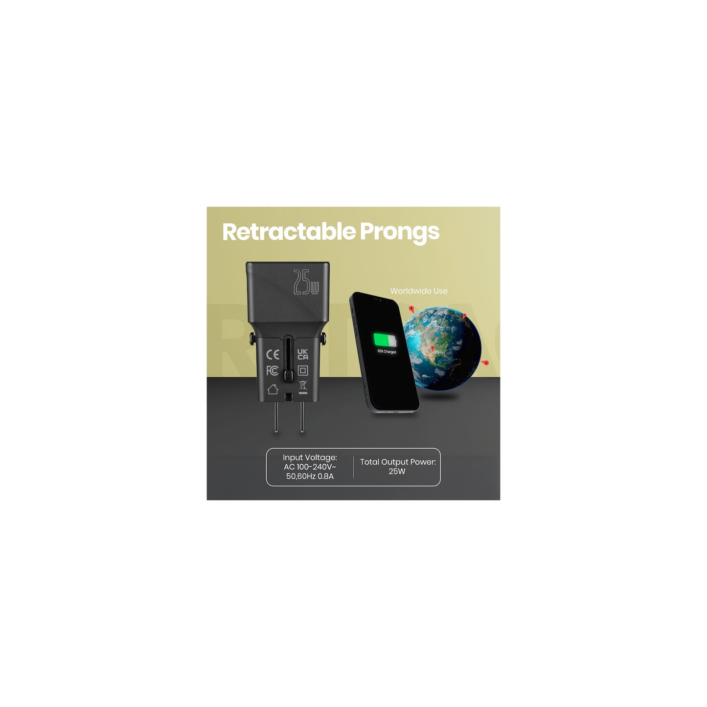 VOLKANO GLOBETROTTER SERIES 25W DUAL USB TYPE C MINI TRAVEL ADAPTOR