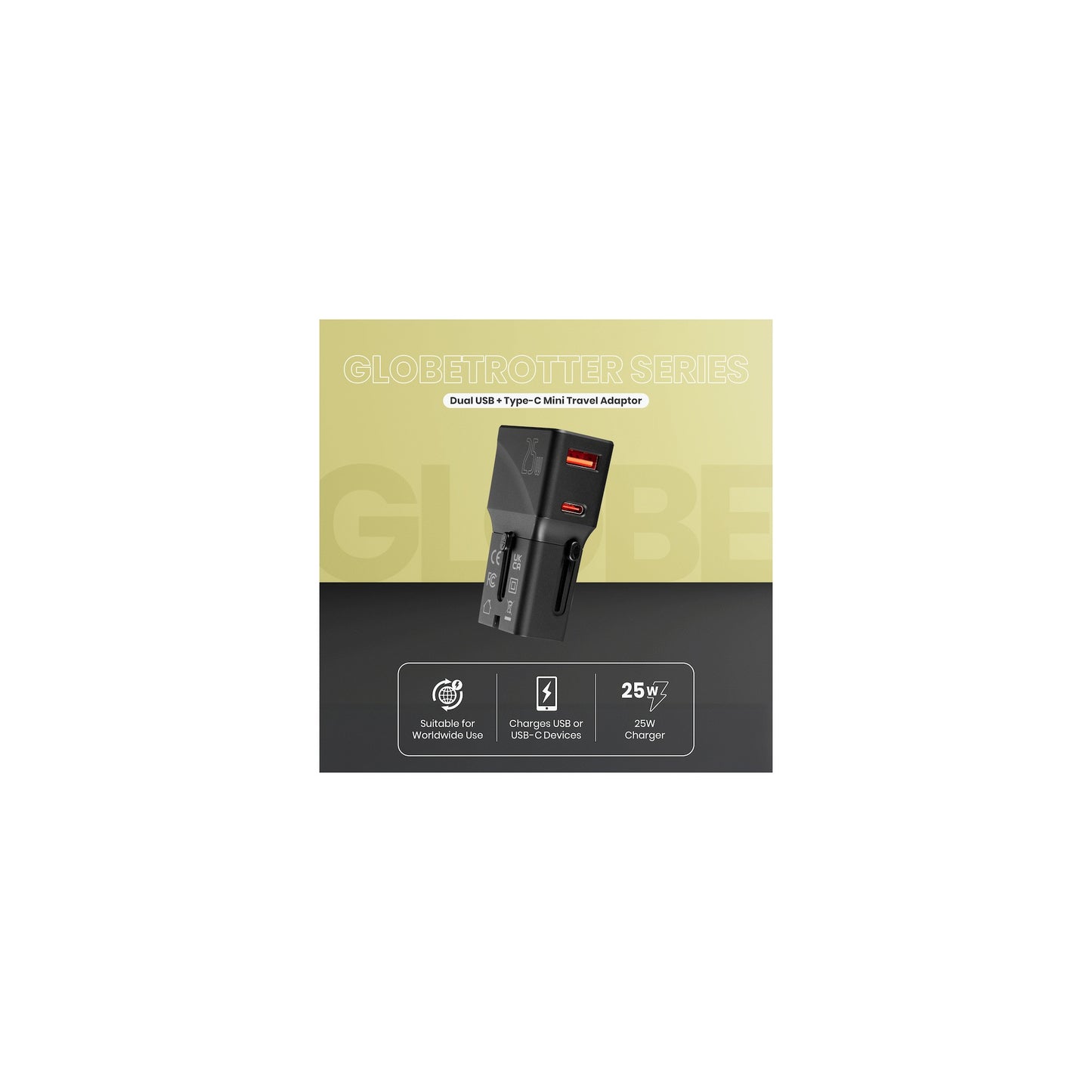 VOLKANO GLOBETROTTER SERIES 25W DUAL USB TYPE C MINI TRAVEL ADAPTOR