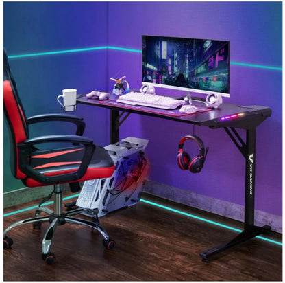 Fortress Gaming Desk with RGB Lights, Cup Holder